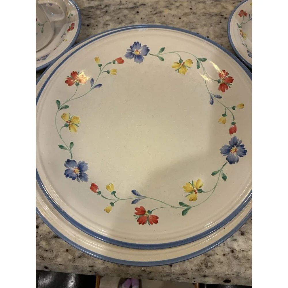 Savoir Vivre Summer Garden Set- Platter, Creamer, Bowls, Saucer Cup Set of 16